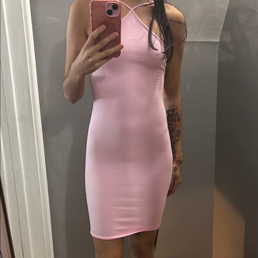 Divided Pink Halter Bodycon Mini Dress